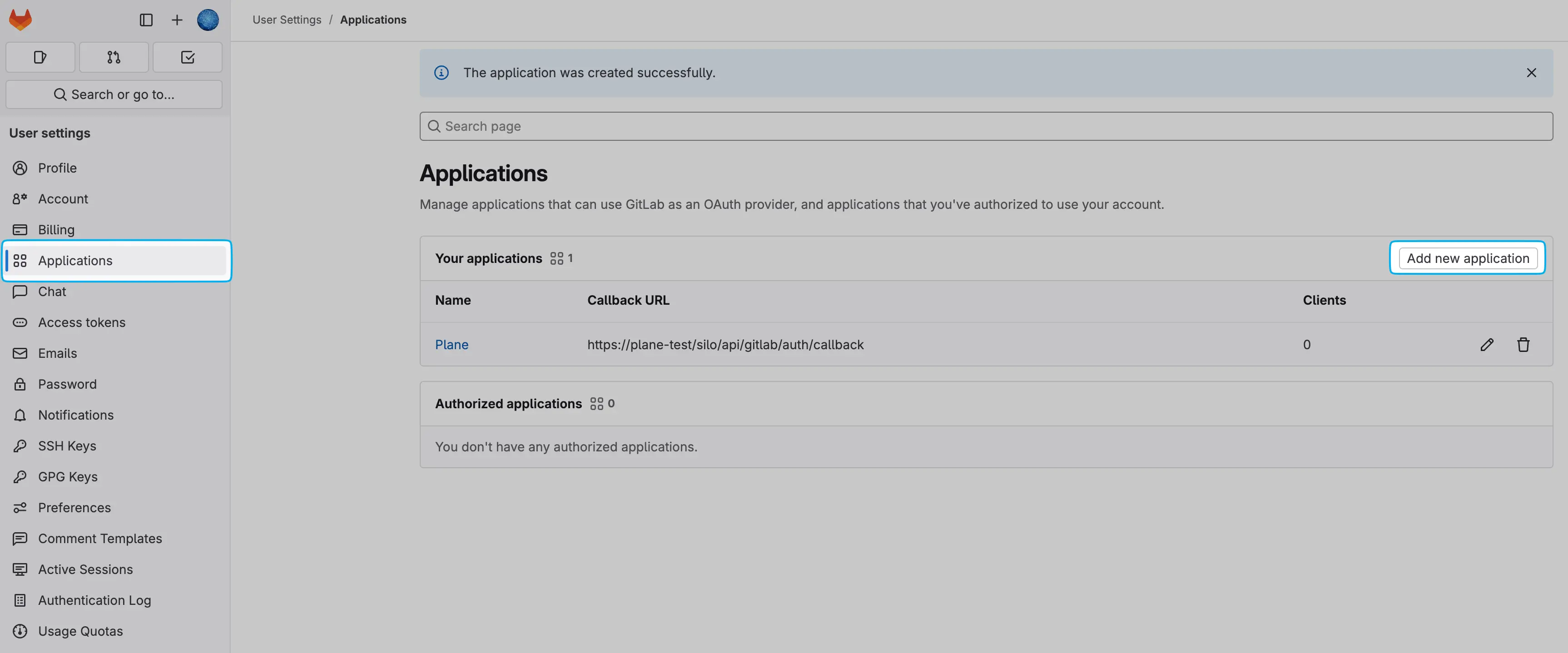 Add GitLab application